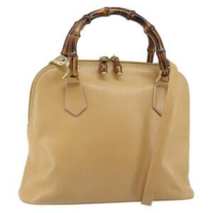GUCCI Bamboo Hand Bag Leather 2way Beige Gold 000 3780 0290 Auth 161050